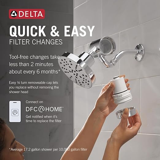 Delta Faucet 5-Setting H2Okinetic Shower Head Chrome with Clarifi Premium Shower Filter Attachment with Filter