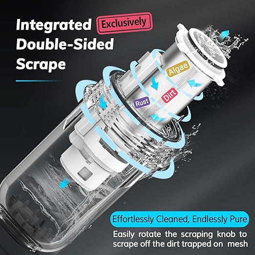 Spin Down Sediment Filters With Scraper, Well Water Filter System for House, Reusable Whole House Water Filter for Well Water, 300 Micron, 1" MNPT + 3/4" FNPT + 3/4"MNPT, BPA Free