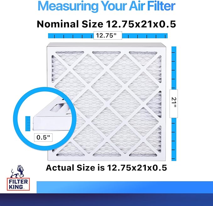 Filter King 12.75x21x0.5 Air Filter | 4-PACK | MERV 8 HVAC Pleated A/C Furnace Filters | MADE IN USA | Actual Size: 12.75 x 21 x 0.5"