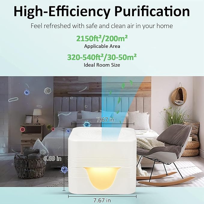 Water-Based Air Purifier Air Washer, Air Revitalizer with Filter Net, Air Fresher with Warm Color LED Night Light, Small Air Cleaner for Home and Office, Aroma Diffuser for Smoke & Pet