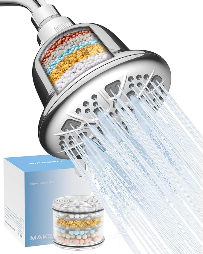 Filtered Shower Head - High Pressure Shower Head with Filter for Hard Water Softener - 7 Settings Bathroom Rain Showerhead to Remove Chlorine and Heavy Metals (Chrome)