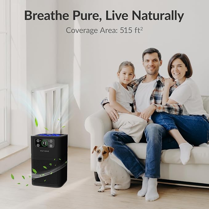 Air Purifier for Bedroom Home, FETIONS Air Cleaner with Fragrance Sponge Sleep Mode 3-in-1 Filtration System, Compact with H13 HEPA Filter for Pet Dander Pollen Smoke Dust Odor, Black, 2 Pack