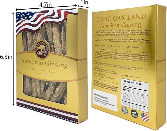 Wisconsin American Ginseng, American Wisconsin Ginsengss Slices Root 西洋参/花旗参 Energy for Men & Women Ginseng in Soup, Tea Smoothies 4 Ounce Box of 1 Medium Long-Branch