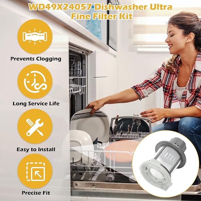 WD49X24057 Dishwasher Ultra Fine Filter Kit Replacement for GE Dishwasher Filter WD12X10416 WD12X20107 WD12X21976 WD12X22560 WD12X23736 WD12X20340 WD12X21676 WD12X20549