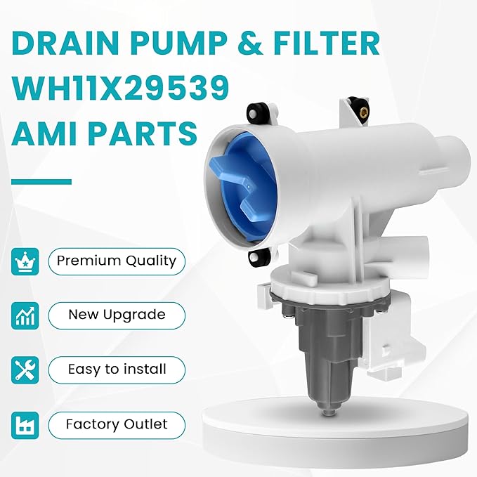 WH11X29539 AP6986715 Drain Pump and Filter Replacement Fit for GE Front Load Washers gfw550spn2dg Replaces B25-3A04, 4962370, EAP16217203, PD00065822, PS16217203 by AMI PARTS (1-year QA)