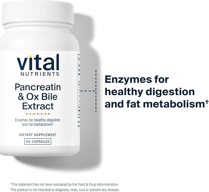 Vital Nutrients Pancreatin & Ox Bile Extract 500mg | Natural Digestive Enzymes for Women & Men | Supports Digestion of Protein, Fat, and Carbohydrates*| Gluten, Dairy & Soy Free | 60 Capsules