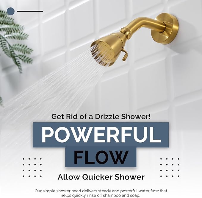 Angle Simple High Flow Shower Head, Brass Shower Sprayer for Outdoor, Adjustable Angle and Water Flow, G 1/2, Brushed Gold