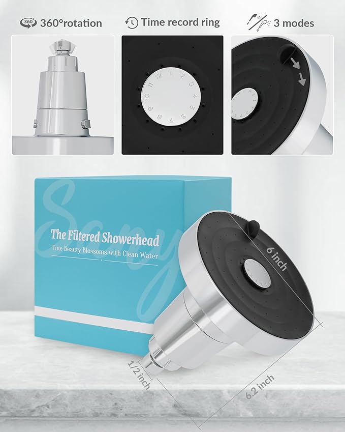 Filtered Shower Head for Hard Water, KDF-55 Filter Dermatologist Recommended for Softening Hard Water, Advanced Filtration for Hair and Skin (CP)