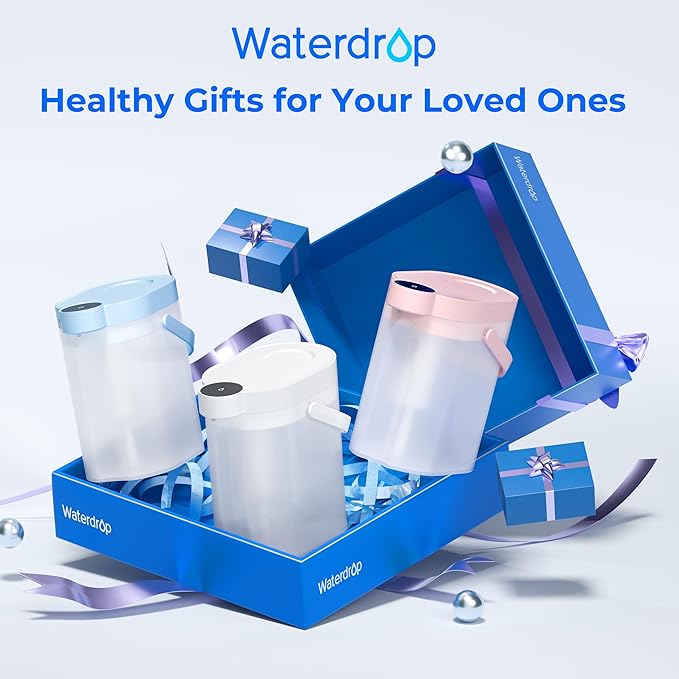 Waterdrop FreshTaste Electric Water Filter Pitcher, Rechargeable Powerful Dispenser, 17-Cup Instant Countertop Purifier, Reduce Chlorine, Lead, Copper, Purify, Soften Water, Blue, Does not Lower TDS