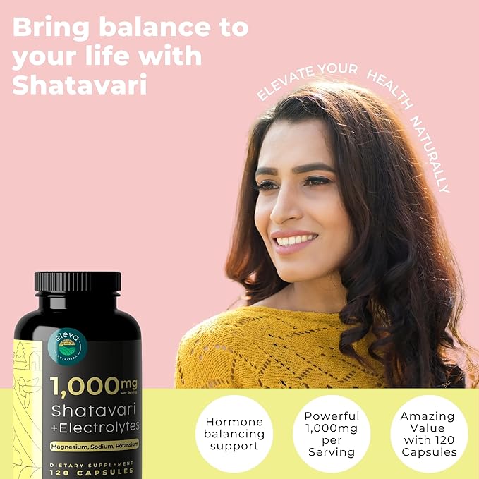 Shatavari Organic Powder Capsules for Women and Men from the Root (Chitabari)- Plus Electrolytes Magnesium, Sodium, Potassium for Enhanced Hydration to Counter Shatavari Powder's Diuretic Effect-120Ct