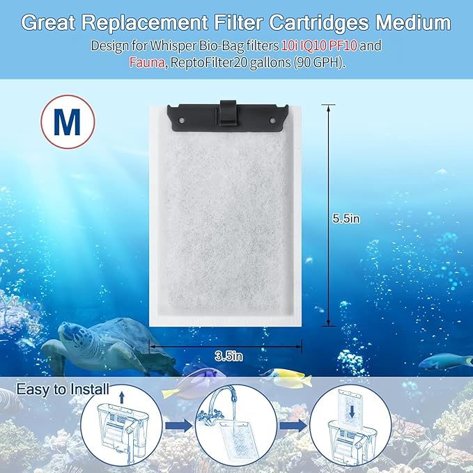 10 Pack Medium Aquarium Filter Cartridge for Whisper Bio-Bag Power Filters, Replacement Filter Cartridges for ReptoFilter 10i IQ10 PF10 Power Filters,Fish Tank Filters 10 Gallon