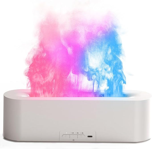 Flame Air Diffuser, Humidifier, Essential Oil Diffuser - 7 Colors, 180mL Capacity (8 Hours), Noiseless Operation, Auto-Off Protection - Perfect for Home Bedroom Office Gifts(White)