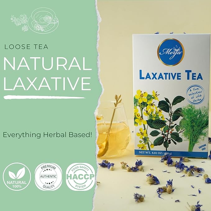 Merja Herbs Laxative Herbal Tea - Tea for Colon Cleanse - Mediterranean Loose Tea - Caffeine Free - 100% Natural & Premium Quality 250gr 8.82 oz