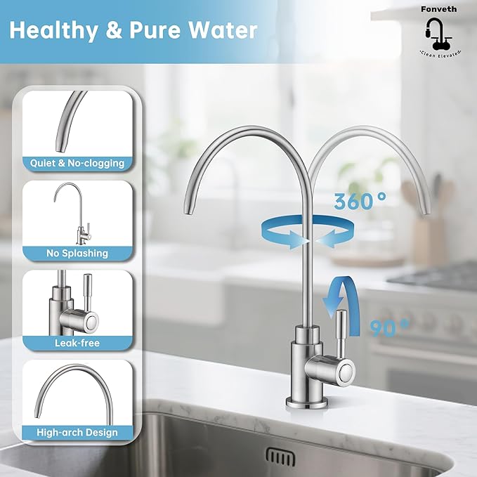 Drinking Water Faucet, Reverse Osmosis Faucet Filtered RO Brass Body for Kitchen Sink Brushed Nickel Single Handle Kitchen Bar Sink
