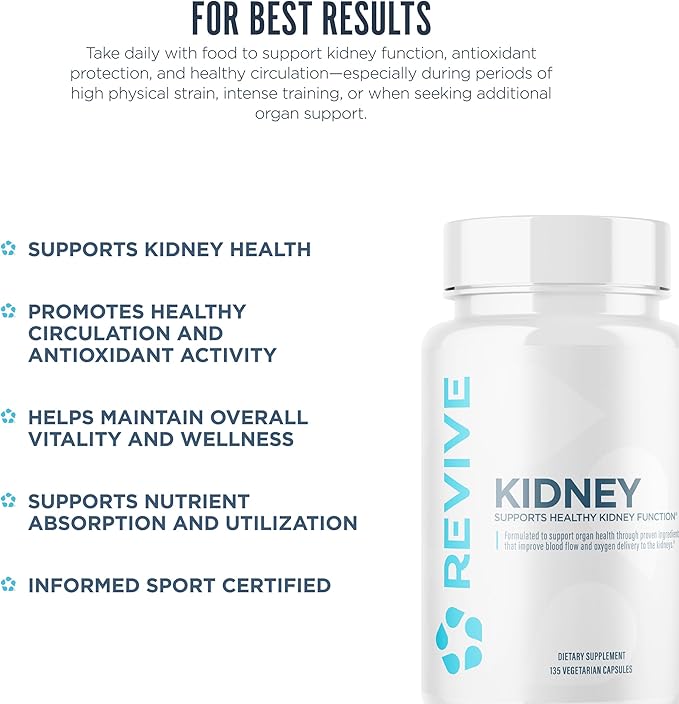 Revive MD Kidney Support Supplement for Men & Women - Kidney Cleanse Detox & Repair Capsules Support Overall Health & Function - Vegan-Friendly, Gluten-Free, & Soy-Free (135 Vegetarian Capsules)