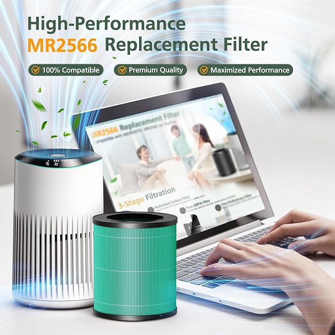 2 Pack MR2566 Filter Compatible with MORENTO MR2566 Air Purifier, 3-in-1 HEPA Activated Carbon Pre-Filter, Pet Dander Version