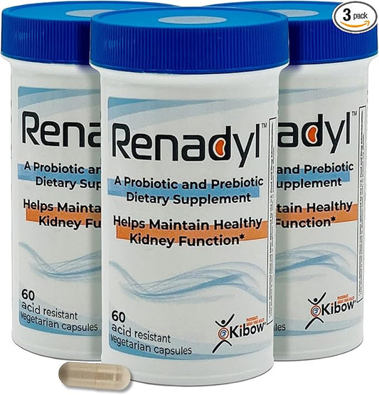 Renadyl Kidney Probiotic Supplement | Urea, Creatinine, & Uric Acid Support | 45 Billion CFUs | Clinically Tested, Non-GMO, & Made in USA, 180 Capsules (3 Bottles, 3 Month Supply)