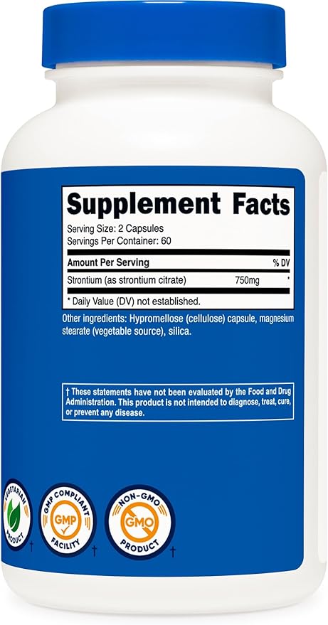 Nutricost Strontium Capsules 750mg, 120 Capsules - Vegetarian, Non-GMO, Gluten Free