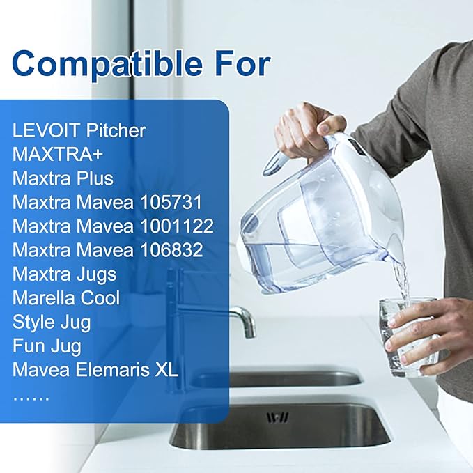 Replacement Filter Compatible with Brita Mavea 1001122,Maxtra,Maxtra+ and LEVOIT Pitcher Water Filter cartridges with Lead&Arsenic Removal (Pack of 3)