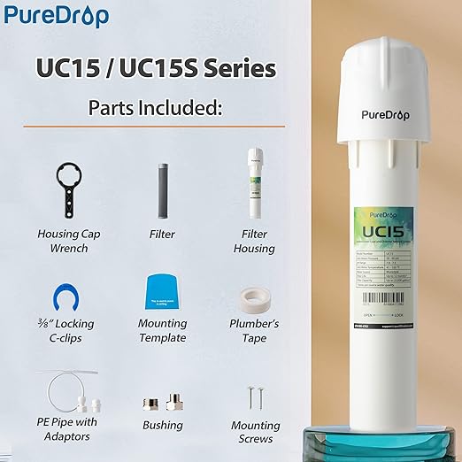 UC15 Under Sink Water Filter, 23K Gallons Capacity Water Filtration System, Direct Connect to Kitchen Sink Faucet, Drinking Water Filter Reduces Chlorine
