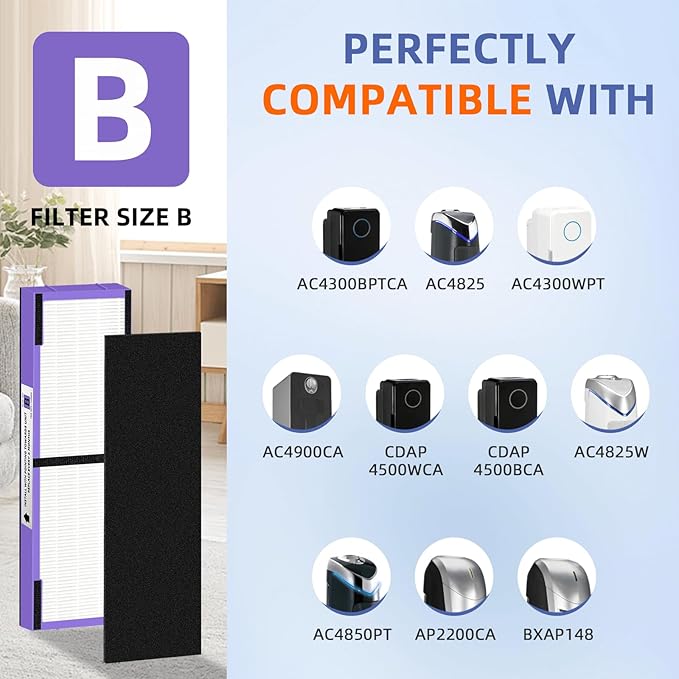 FLT4850PT HEPA Filter B Pet Replacement Compatible with G-Guardian Air Purifier AC4825 AC4825E AC4850PT AC4300 AC4800 AC4900 AC4850,4 H13 True HEPA Filters & 8 Activated Carbon Pre-Filters,#FLT4825