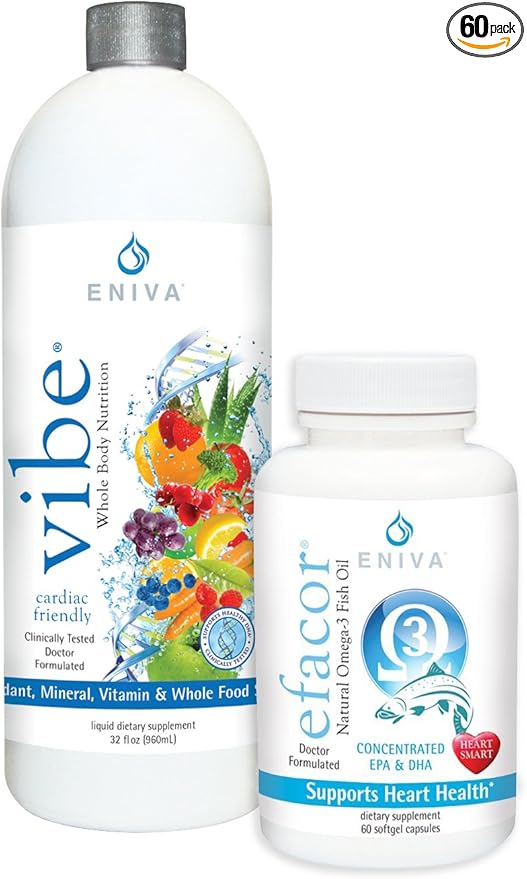 Eniva Vibe Fruit & Veggie Full Spectrum Daily Liquid Multi Vitamin Minerals and Omega 3s Combo Pack