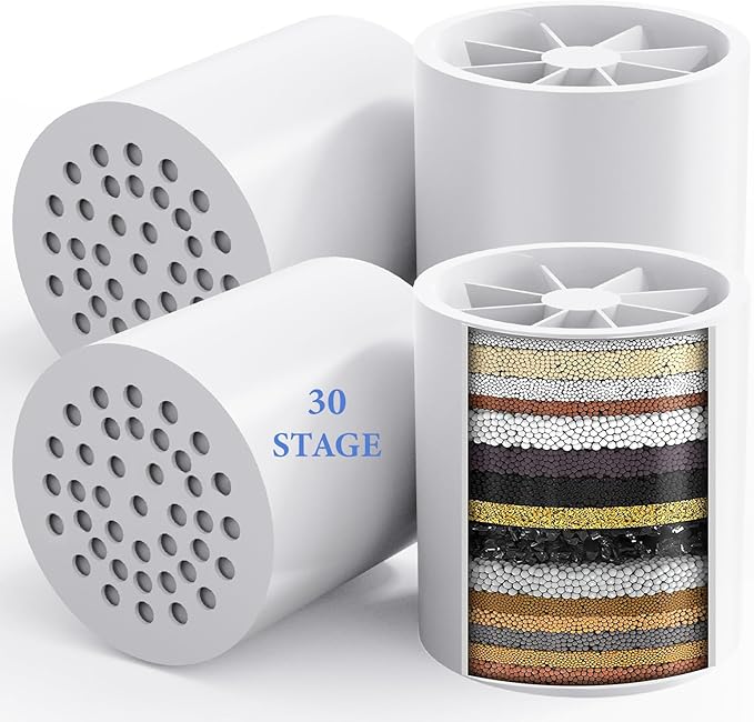 4 Pack 30 Stage Universal Shower Filter Replacement Cartridge -Removes Chlorine, Heavy Metals, Iron, Sediments-VeoryFly ShowerHead Water Filter Cartridge, Compatible with Universal Shower Filter