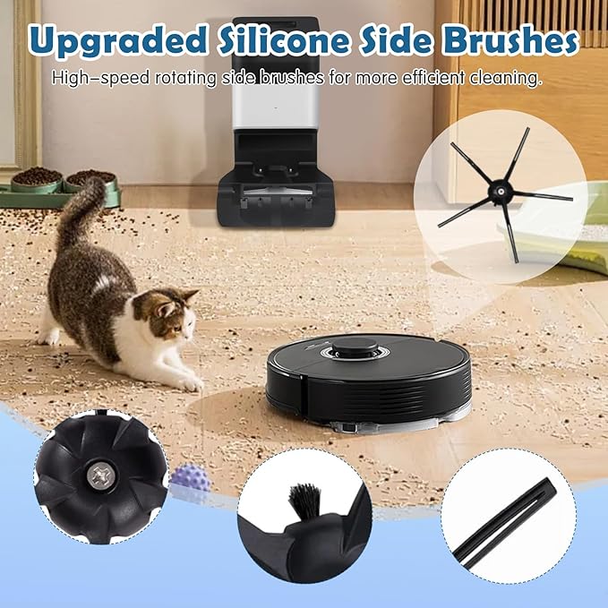 18Pcs Q7 Accessories Kit Replacement Compatible with Roborock Q7 / Q7+ / Q7 Max / Q7 Max+ Robot Vacuum, 2 Main Brush, 4 Mop Cloth Pads, 6 Side Brushes, 4 Washable Filter, 1 Tool (Not for Q7 M5)