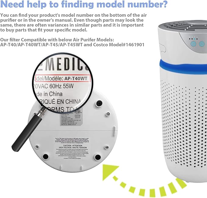 AP-T40FL Replacement Filter Compatible with Homedics Air Purifier Models# AP-T45, AP-T45WT, AP-T40, AP-T40WT, AP-T40WTAR,1461901 (Costco Model)