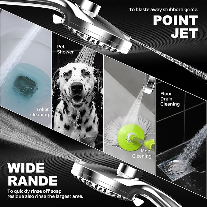 Rain Shower Head with Handheld High Pressure rainfall Shower Heads with Handheld Spray Combo Adjustable one-piece stand daul shower head Built-in Magnetic Docking and Power Jets