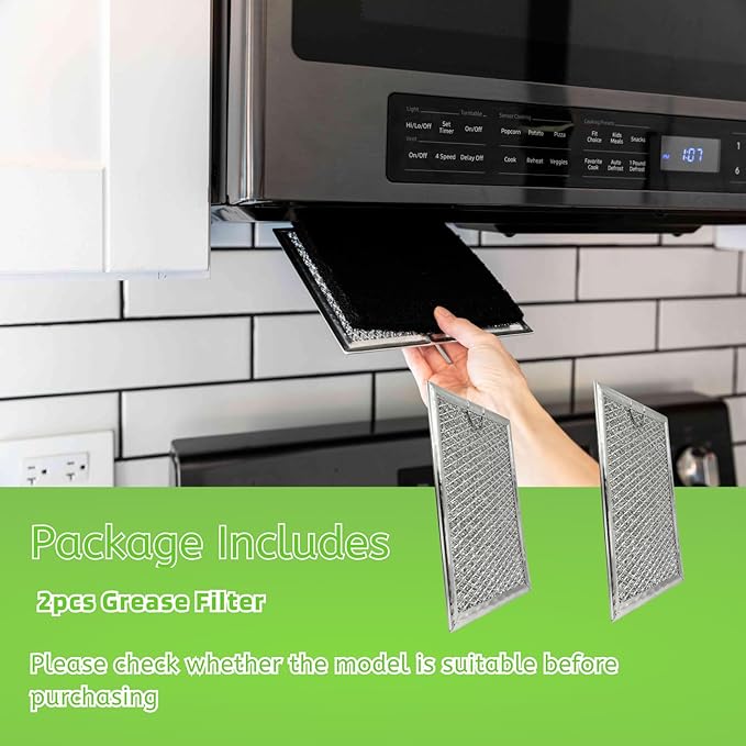 2Pcs Microwave Aluminum Grease Filter Replacement Fit for JVM6175EK5ES JVM6172SK5SS JVM6175SK5SS JVM6175YK5FS Oven Grease Filters Parts Silver