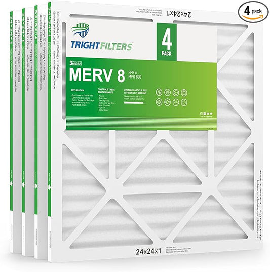 24x24x1 Air Filter 4 Pack, MERV 8 Pleated Dust Defense Air Filters Replacement Air Conditioner HVAC AC Furnace Filter, Durable and Lightweight