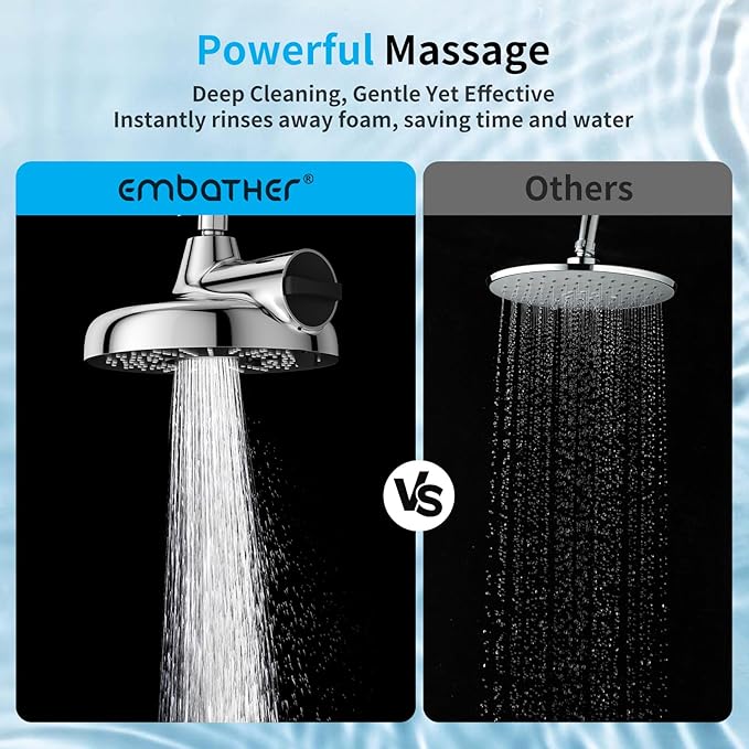 Filtered Shower Head with Extension Arm - EMBATHER 8 Inch High Output Showrhead with 3 Spray Settings, 18 Stage Filter for Hard Water, 11" Adjustable Arm, Brass Swivel Ball Jiont, Chrom
