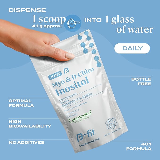 Just Inositol - Myo-inositol & D-Chiro Inositol Supplement 40:1 Formula - 2 Month Supply 60 Servings - No Additives - Inositol Powder - Vitamins for Women