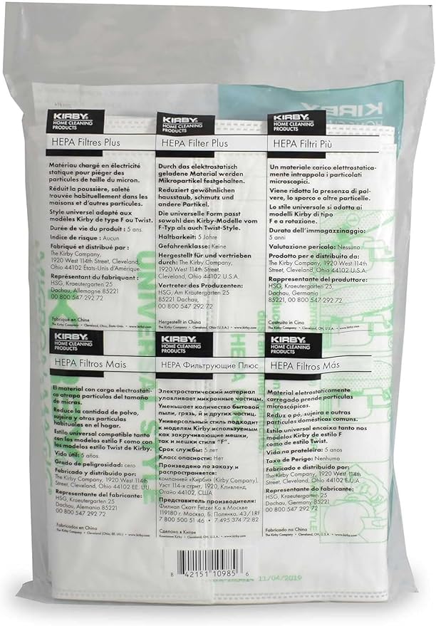 Kirby Vacuum Bundle – 6 HEPA Filter Bags (204814) + 3 OEM Belts (301291G) for F-Style & Twist-Style Upright Models