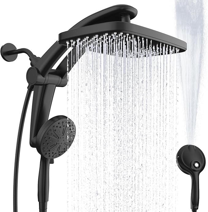 Rain Shower Head with Handheld High Pressure rainfall Shower Heads with Handheld Spray Combo Adjustable one-piece stand daul shower head Built-in Magnetic Docking and Power Jets