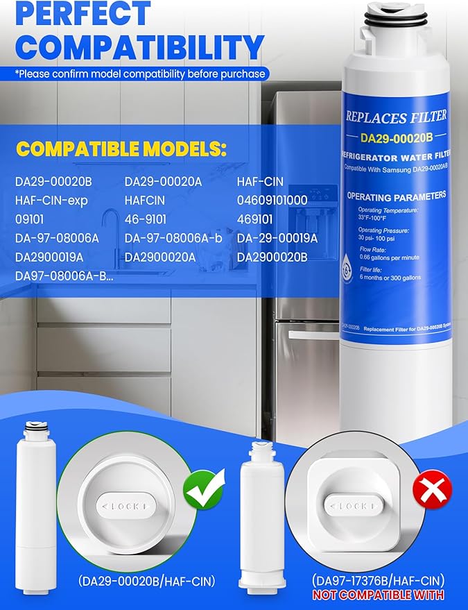 CHOPLO DA29-00020B Compatible with Samsung Water Filter DA29-00020B, DA29-00020A, DA-97-08006A-B, HAF-CIN/EXP, HAF-CIN, HAF-CIN- exp, HAFCIN, 04609101000, 09101, 46-9101, 469101, 2 Pack