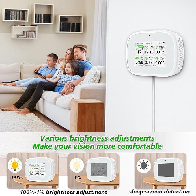18-in-1 Smart Air Quality Monitor - Indoor WiFi Air Quality Detector with Dual Chip, Real-Time for AQI, CO2, PM2.5, PM1.0, PM10, TVOC, HCHO, Time Display, Temperature & Humidity with APP (White-White)