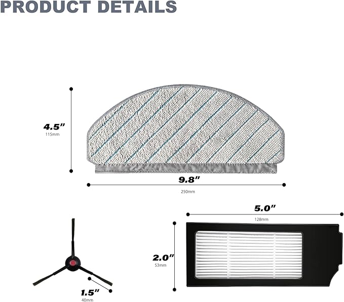 Robot Vacuum Replacement Parts Fit for Yeedi C12 Pro Plus, Replacement Accessories kit Fit for Yeedi C12 Plus(6PC- Sweep& Filter& MOP)