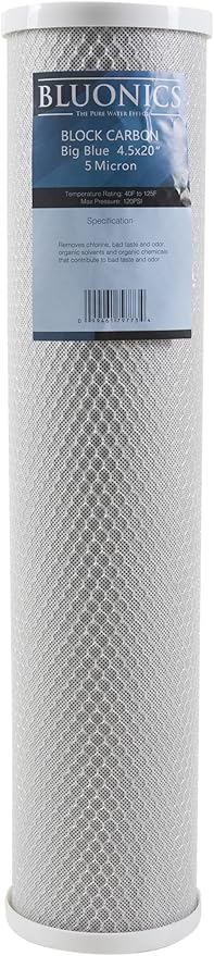 Bluonics Sediment & Carbon Block Water Filters 4pcs 4.5" x 20" (5Micron) Whole House Cartridges