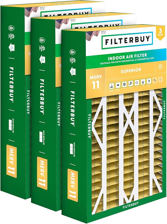 Filterbuy 16x26x5 Air Filter MERV 11 (MPR 1200) Allergen Defense (3-Pack), Pleated HVAC AC Furnace Filters for Electro-Air, Emerson, White Rodgers, & Comfort Plus (Actual Size: 16.00 x 25.75 x 4.88)
