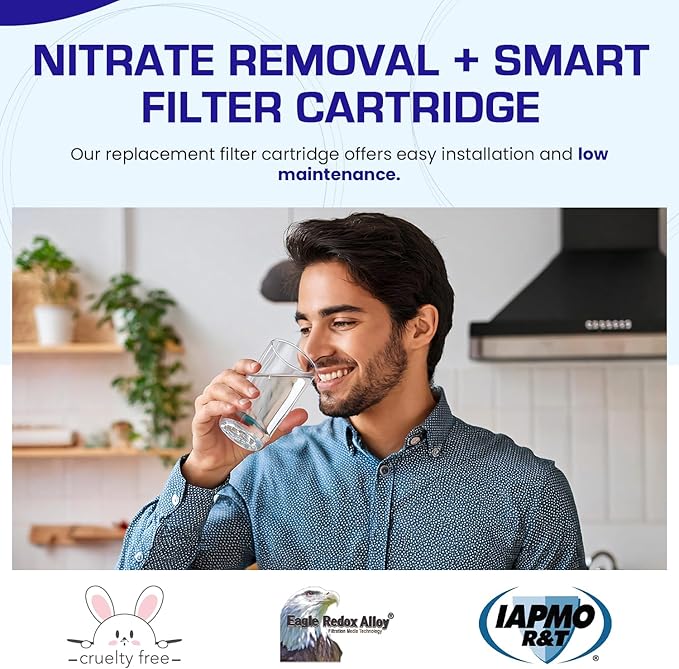 Crystal Quest Nitrate Removal + SMART Filter Cartridge 4-5/8" x 20" - Reduces Nitrates, Fits Reverse Osmosis & Whole House Systems, Long-Lasting, Easy Installation, Heavy-Duty Water Filtration
