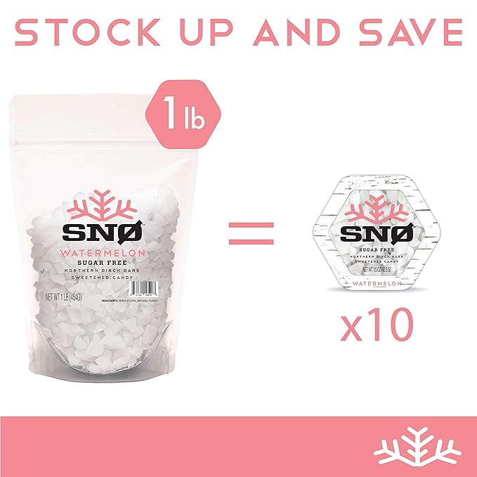 Watermelon KETO Xylitol Candy Chips - SNØ 1.5oz Tin - Sugar-Free Candy With Only 2 Ingredients | Low Carbs, Diabetic-Friendly, Non-GMO, Vegan, GF & Kosher | Purest candy in the world!