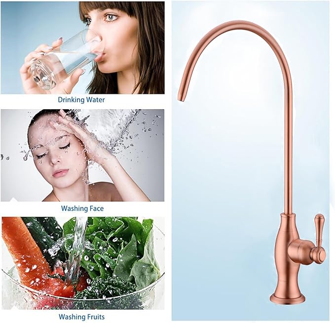 Delle Rosa Drinking Water Faucet in Copper Finish, Retro Solid Brass Kitchen Water Filter Faucet, Commercial Water Filtration Faucet for Under Sink Water Filter System,Copper Finish