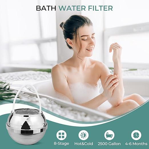 Bath Filter for Tub - 8 Stages Bath Water Filter for Tub Faucet, Hard Water Softener to Remove contaminants, Chlorineand Fluoride, 2,500 Gallons of Filtration, BPA Free (Chrome)