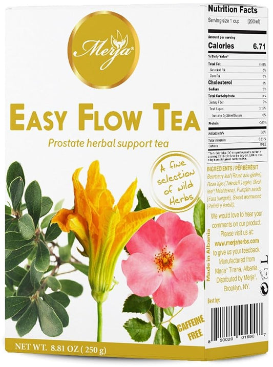 Merja Herbs Easy Flow Tea - For Prostate Support - Mediterranean Loose - Caffeine Free - 100% Natural & Premium Quality 250gr 8.82 oz