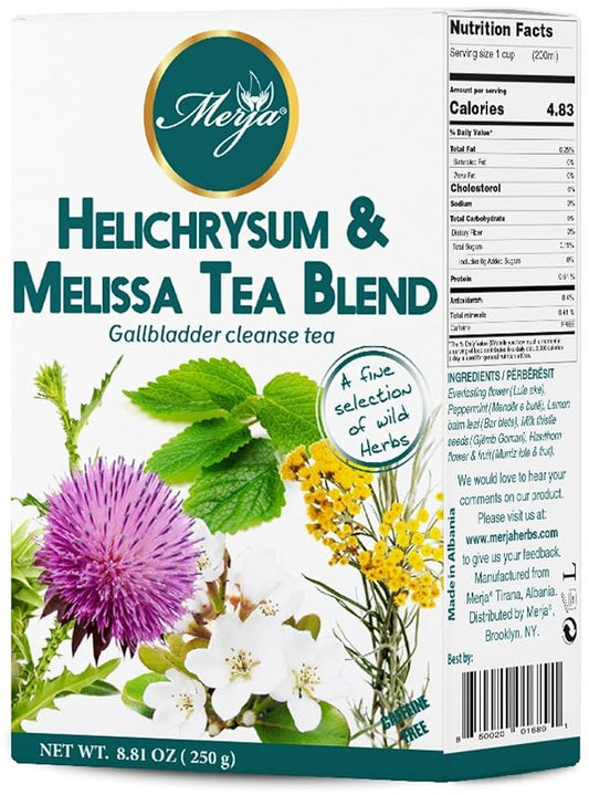Merja Herbs Helichrysum & Melissa Tea - Gall bladder Support & Cleanse - Caffeine Free - 100% Natural & Premium Quality 250gr 8.82 oz