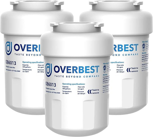 Overbest OB6013 Replacement for GE® MWF®, Smartwater® MWFP, MWFA, GWF, HDX FMG-1, WFC1201, GSE25GSHECSS, Kenmore® 9991, RWF1060 Water Filter, 3 Filters