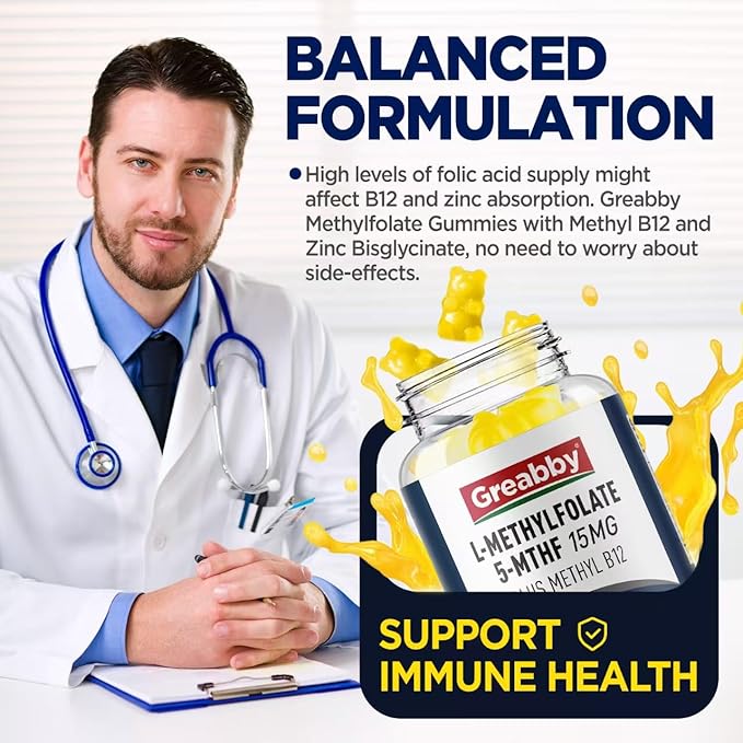 L Methylfolate Gummies, 5MTHF 15 mg with Methyl B12 1000mcg, Methyl Folate Gummies Supplement, Active Form, MTHFR-Friendly, Brain Health & Immune Support, Sugar Free, 60 Gummies