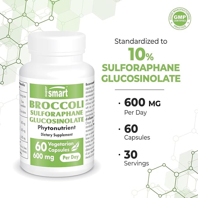 SUPERSMART - Broccoli Sulforaphane 300 mg - Standardized to 10% Sulforaphane Glucosinolate - Immune System Booster | Non-GMO & Gluten Free - 60 Vegetarian Capsules